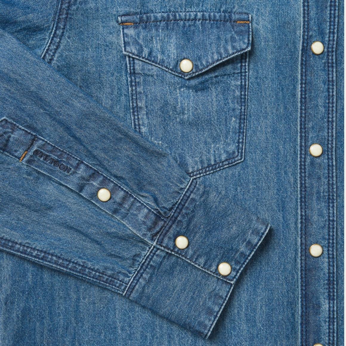 Medium Blue Denim Shirt Blue | Men Stetson Denim Shirts