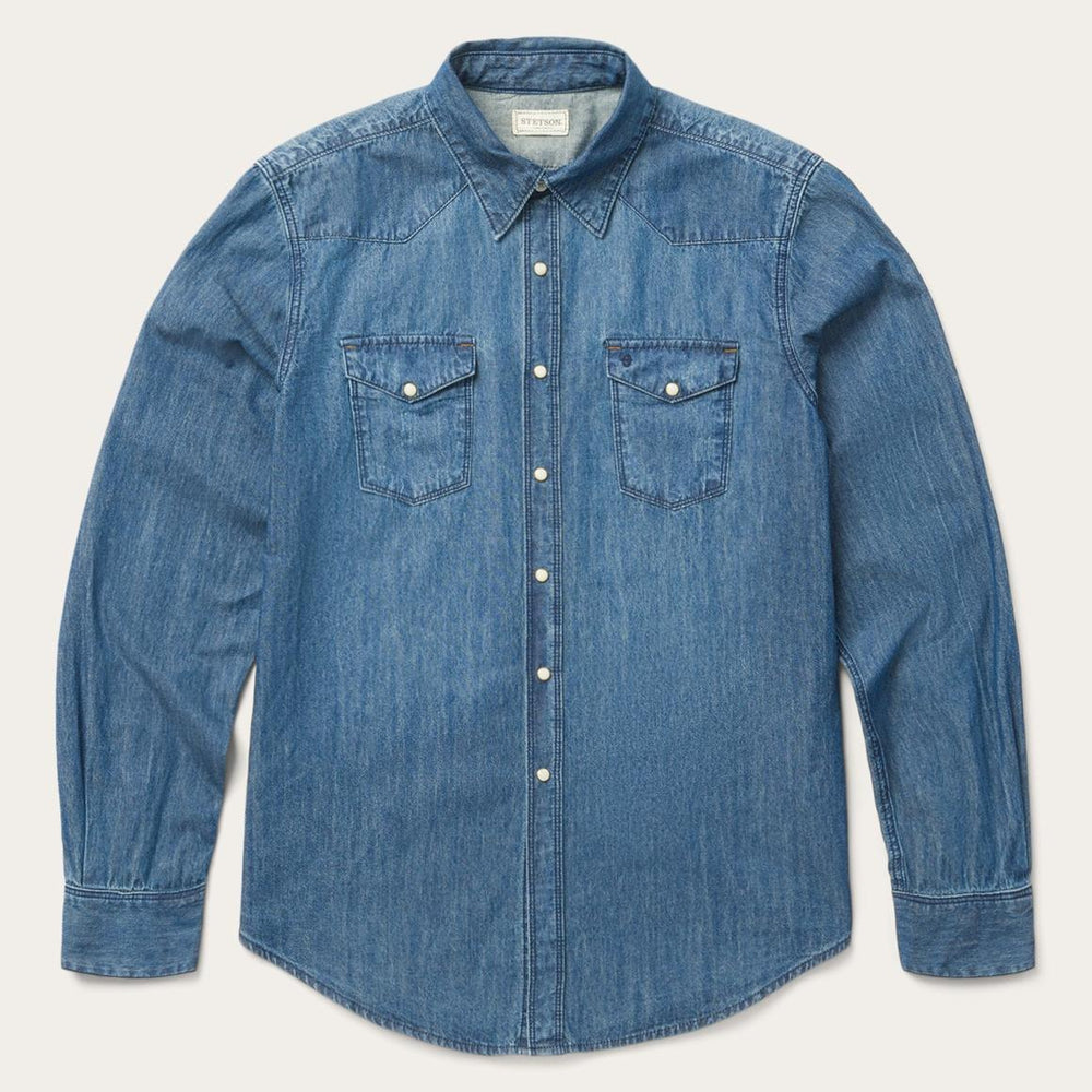 Medium Blue Denim Shirt Blue | Men Stetson Western Shirts