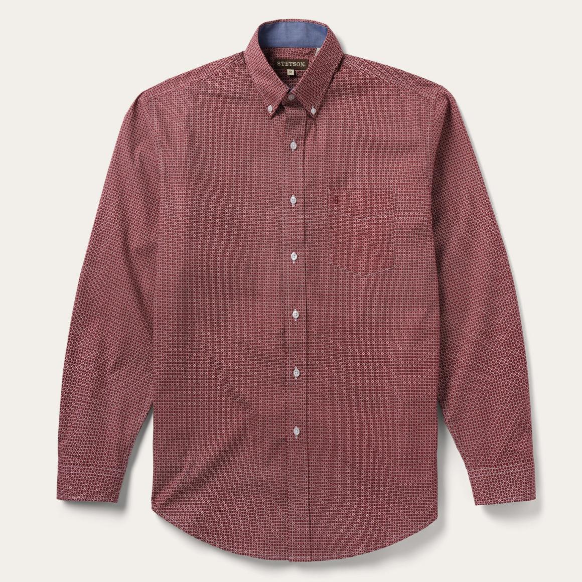 Micro Print Button-Front Shirt Red | Men Stetson Modern Cut