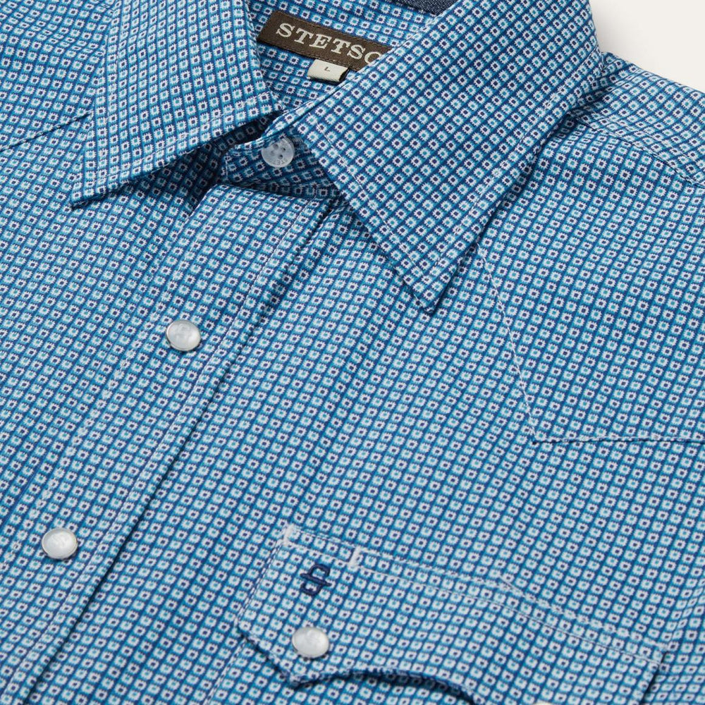 Micro Print Western Shirt Blue | Men Stetson Classic Cut