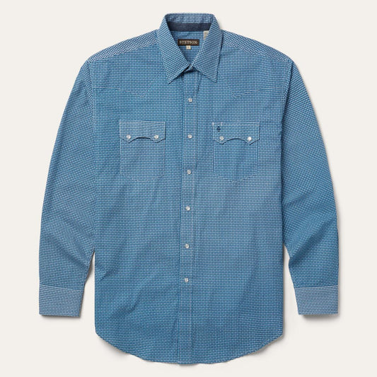 Micro Print Western Shirt Blue | Men Stetson Classic Cut
