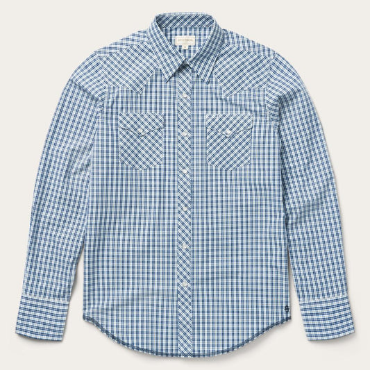 Modern Snap Front Shirt In Mini Check Blue | Men Stetson Modern Cut