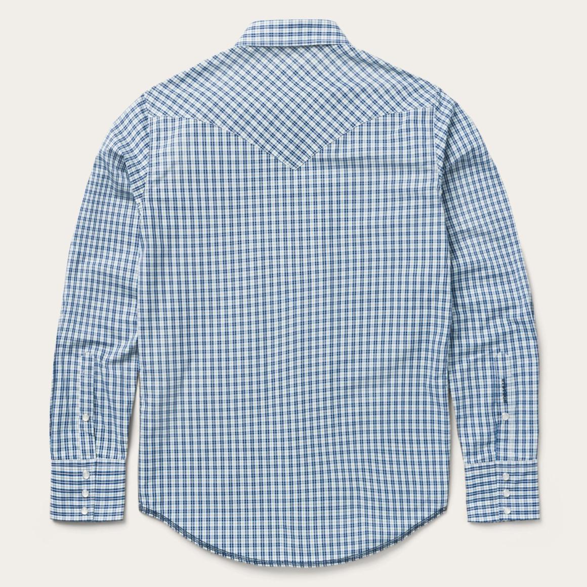 Modern Snap Front Shirt In Mini Check Blue | Men Stetson Western Shirts