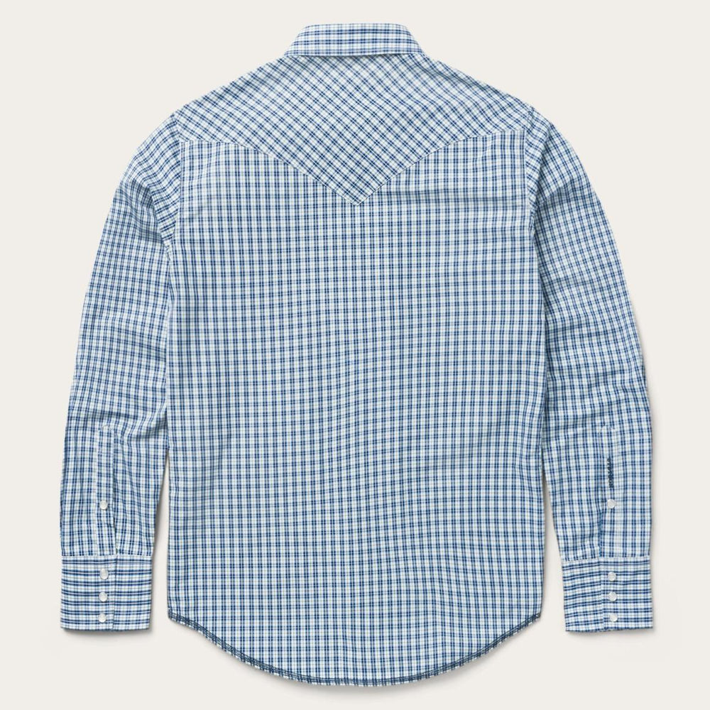 Modern Snap Front Shirt In Mini Check Blue | Men Stetson Western Shirts