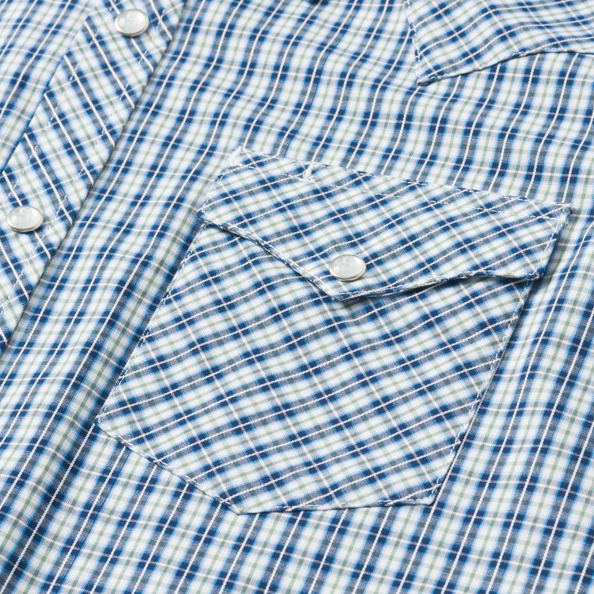 Modern Snap Front Shirt In Mini Check Blue | Men Stetson Western Shirts