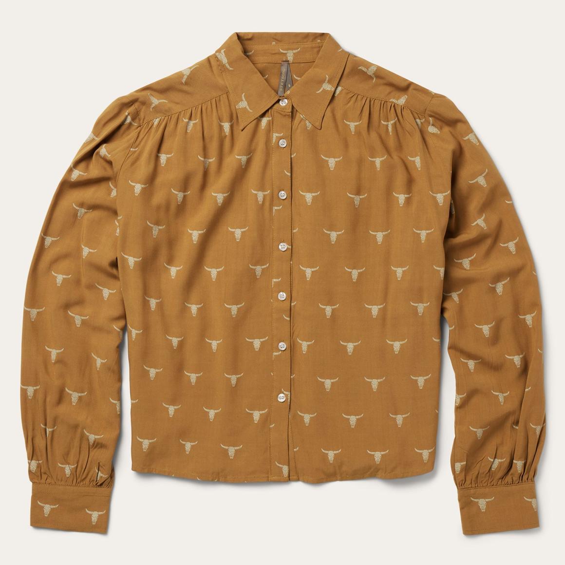 Mojave Longhorn Print Poet Blouse Brown | Women Stetson Blouses