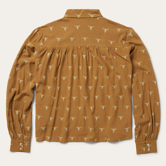 Mojave Longhorn Print Poet Blouse Brown | Women Stetson Blouses