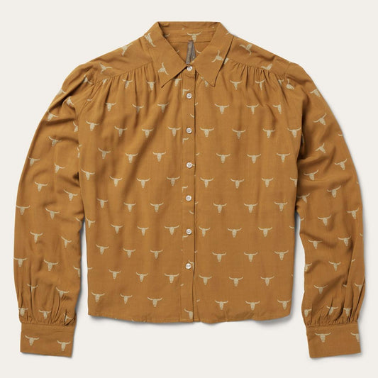 Mojave Longhorn Print Poet Blouse Brown | Women Stetson Blouses