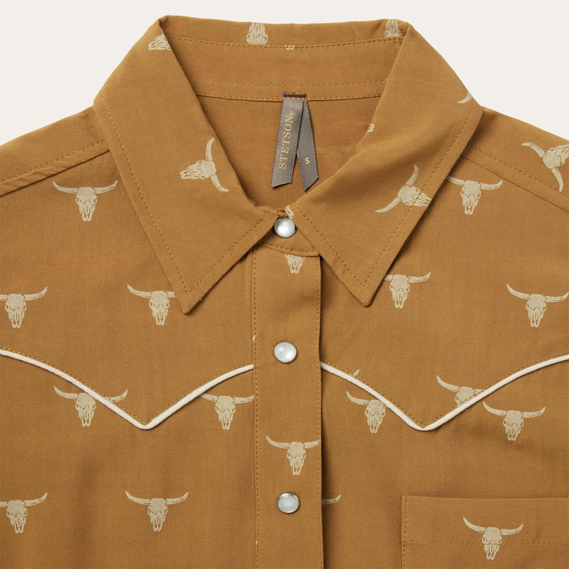 Mojave Longhorn Print Snap Western Shirt Brown | Women Stetson Western Shirts