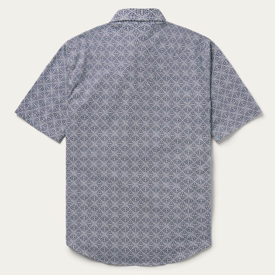 Navy Print Short Sleeve Western Shirt Blue | Men Stetson Western Shirts