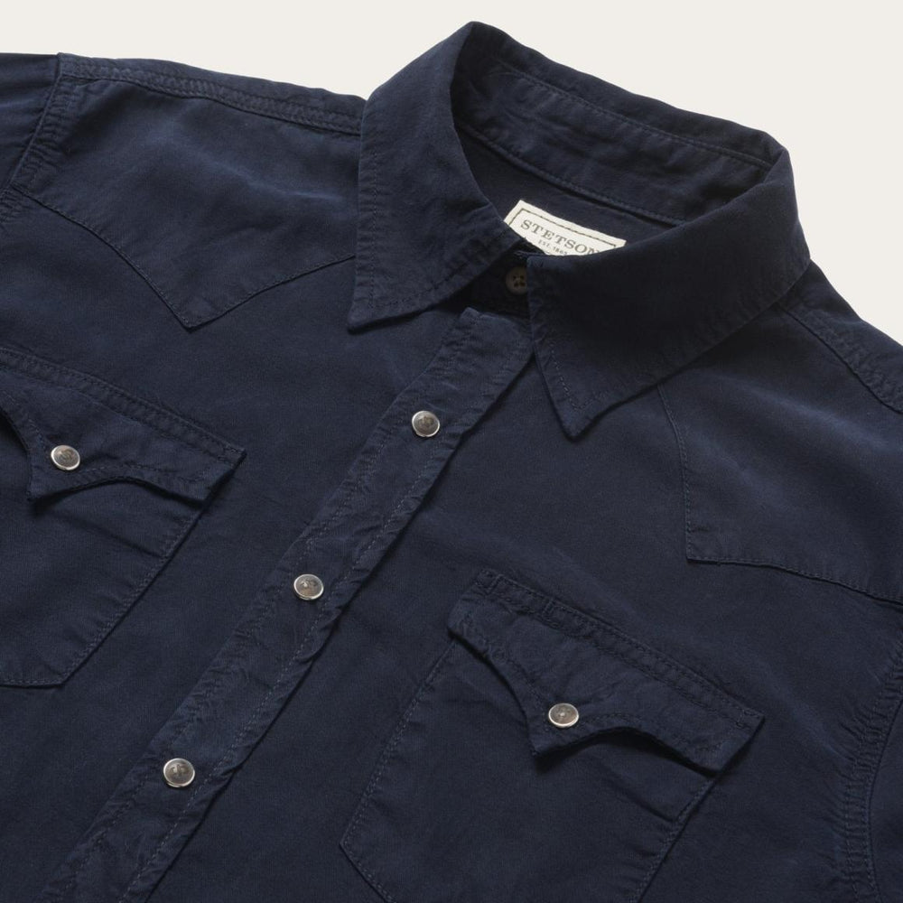 Navy Twill Shirt Blue | Men Stetson Modern Cut