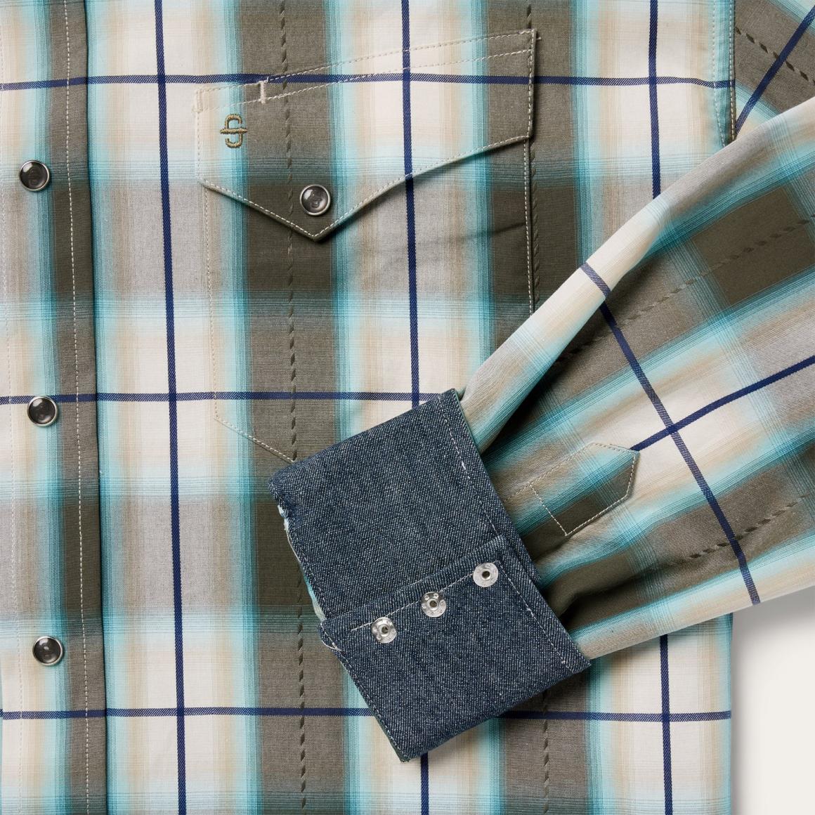 Olive Ombre Plaid Western Shirt Green | Men Stetson Classic Cut