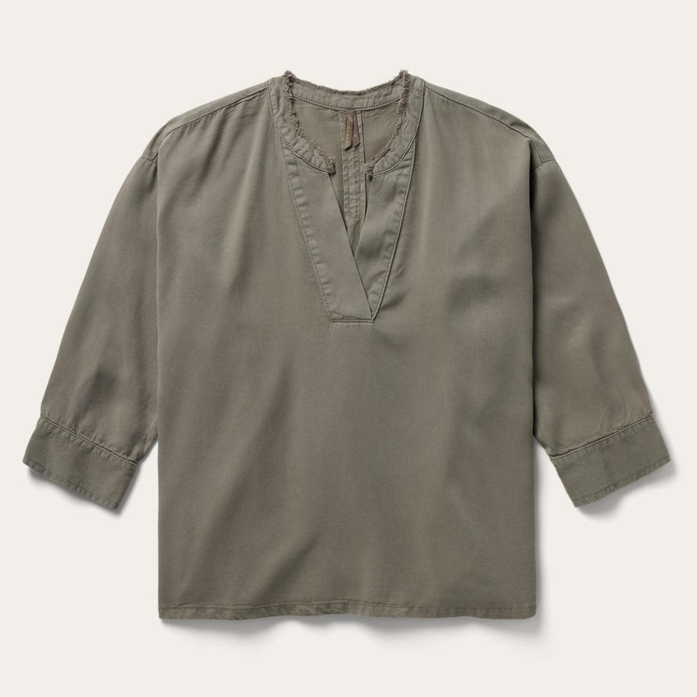 Olive Twill Peasant Blouse Green | Women Stetson Blouses