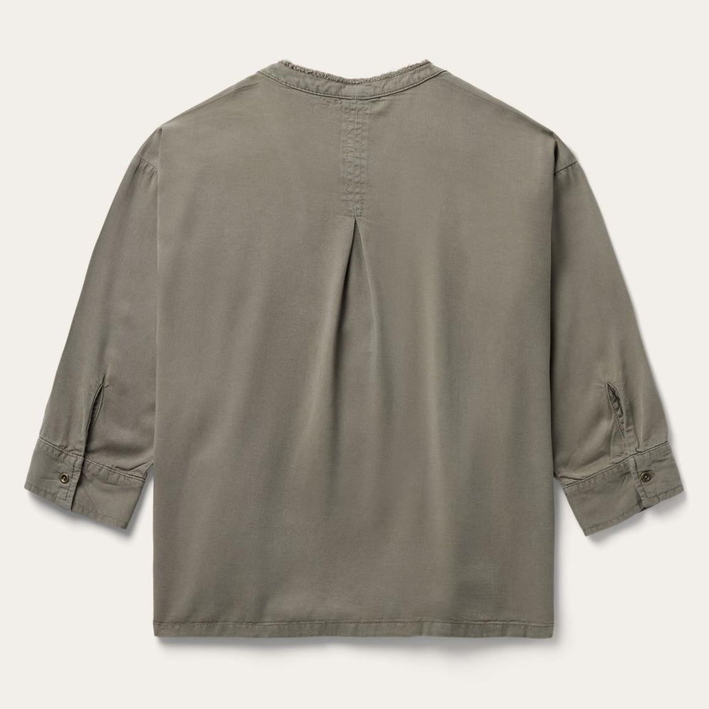 Olive Twill Peasant Blouse Green | Women Stetson Blouses