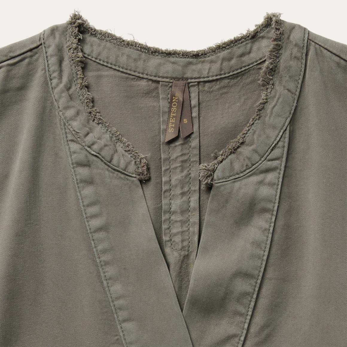 Olive Twill Peasant Blouse Green | Women Stetson Blouses
