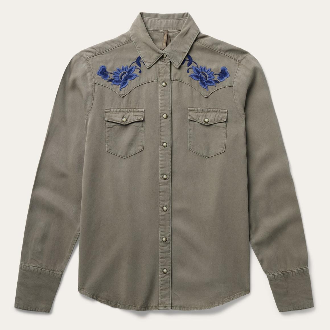Olive Twill Western Shirt Green | Women Stetson Western Shirts