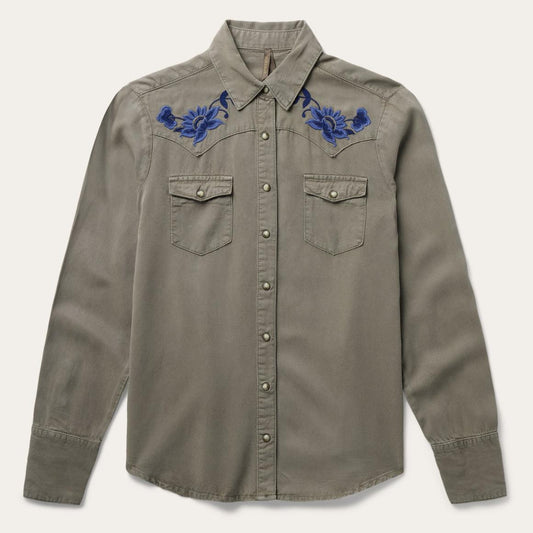 Olive Twill Western Shirt Green | Women Stetson Western Shirts