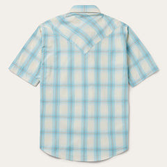 Ombre Plaid Short Sleeve Western Shirt Blue | Men Stetson Western Shirts