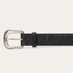 Ostrich Western Tab Belt Black | Men Stetson Belts