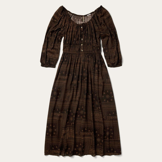 Patchwork Bandana Print Dress Brown | Women Stetson Midi