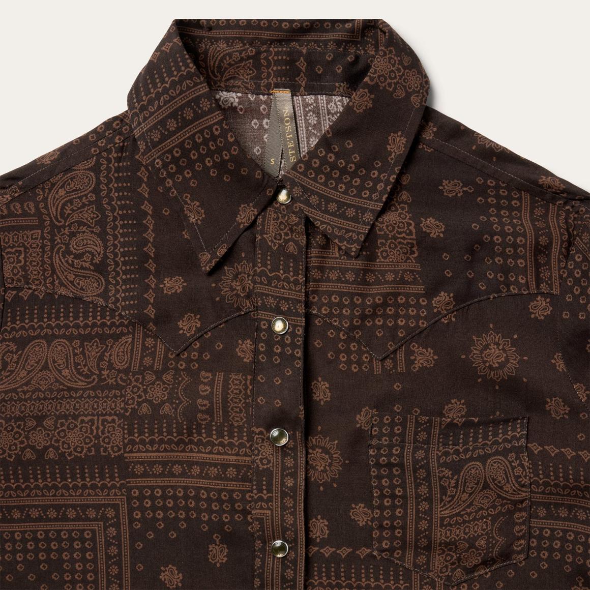Patchwork Bandana Print Shirt Brown | Women Stetson Western Shirts