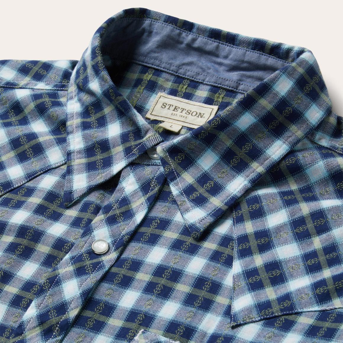 Plaid Twill Dobby Western Shirt Blue | Men Stetson Western Shirts