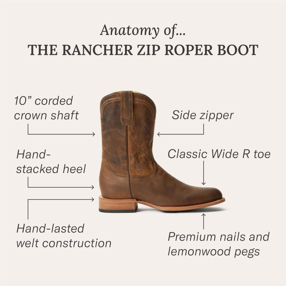 Rancher Zip Roper Suede Brown | Men Stetson Ropers
