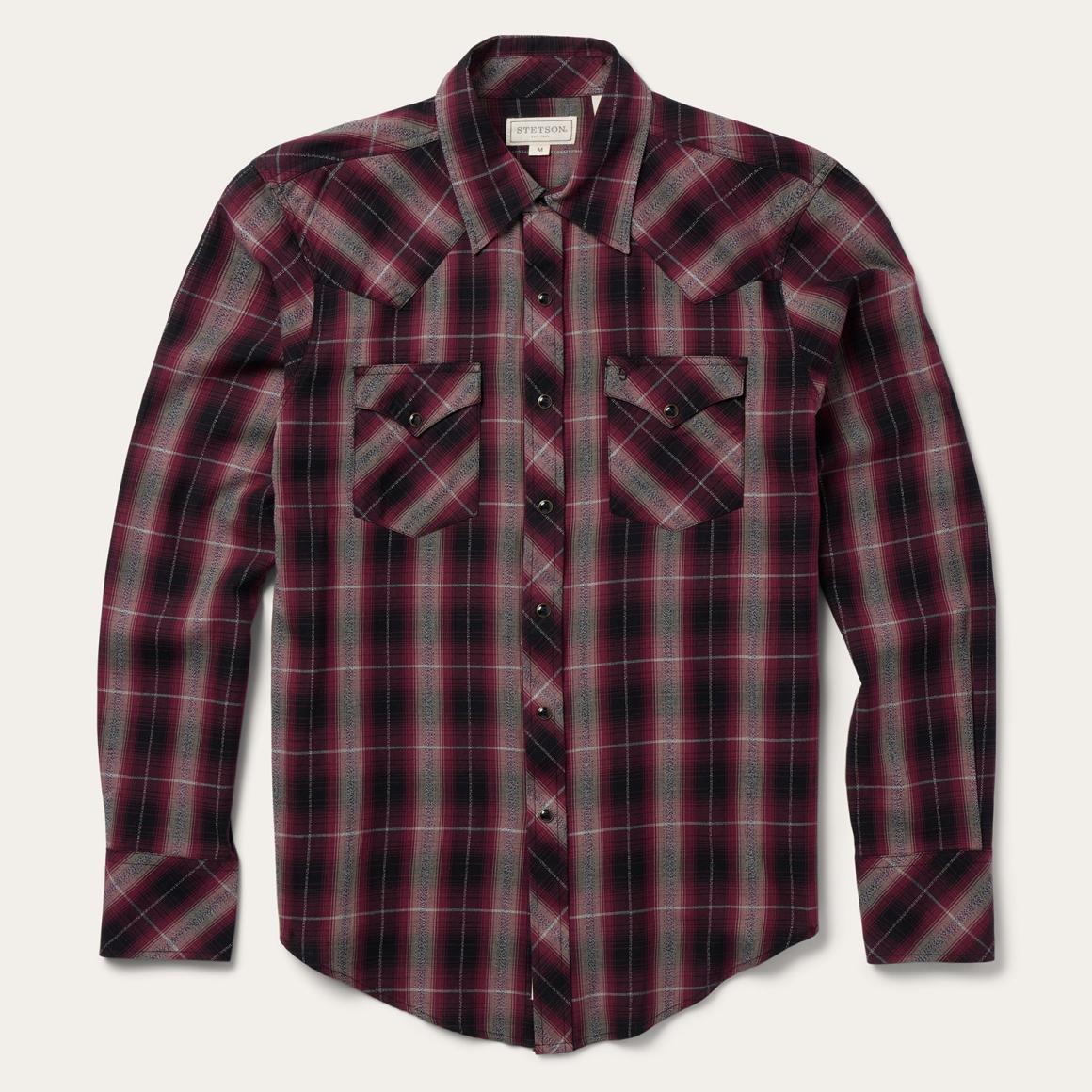 Red Marl Plaid Western Shirt Red | Men Stetson Western Shirts