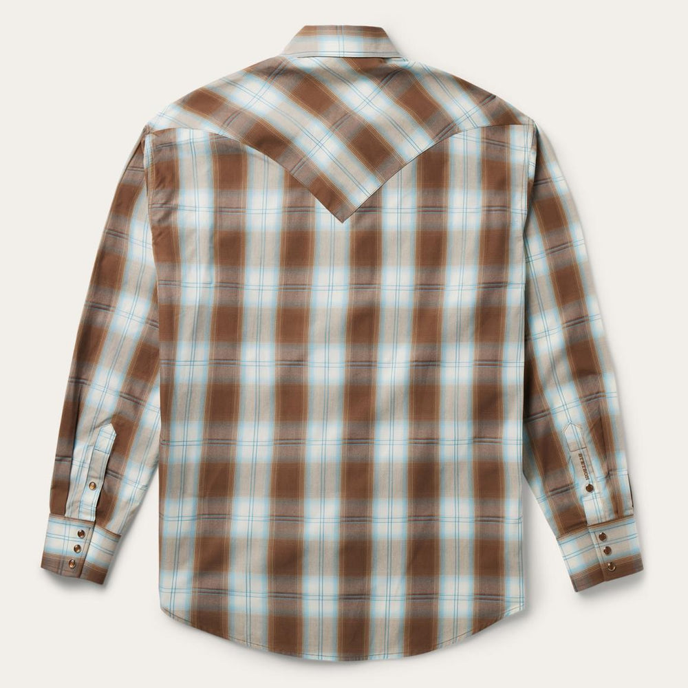 Sand Ombre Plaid Western Shirt Brown | Men Stetson Western Shirts