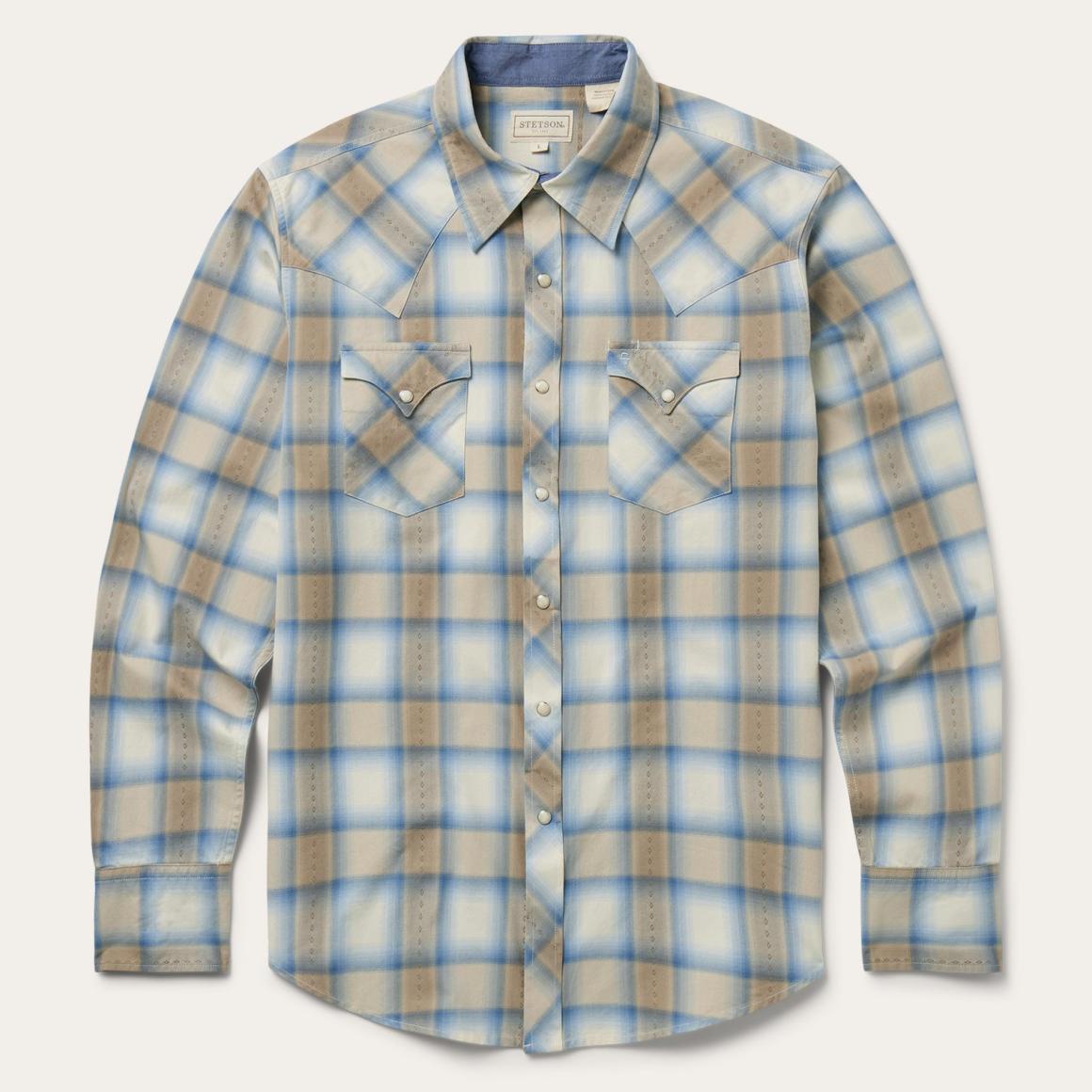 Sand Plaid Dobby Western Shirt Brown | Men Stetson Western Shirts