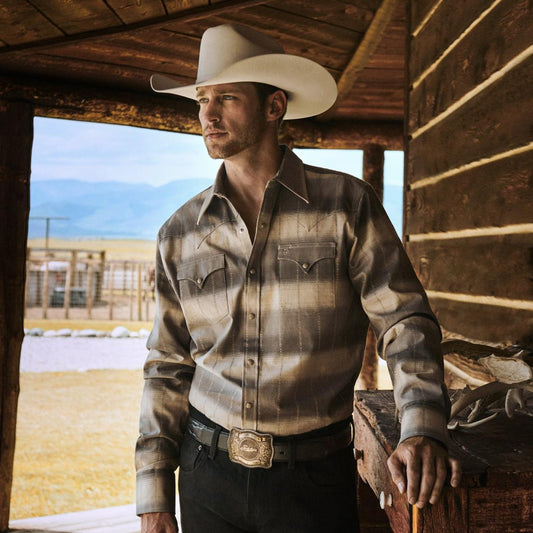 Serape Dobby Twill Western Shirt Brown | Men Stetson Western Shirts