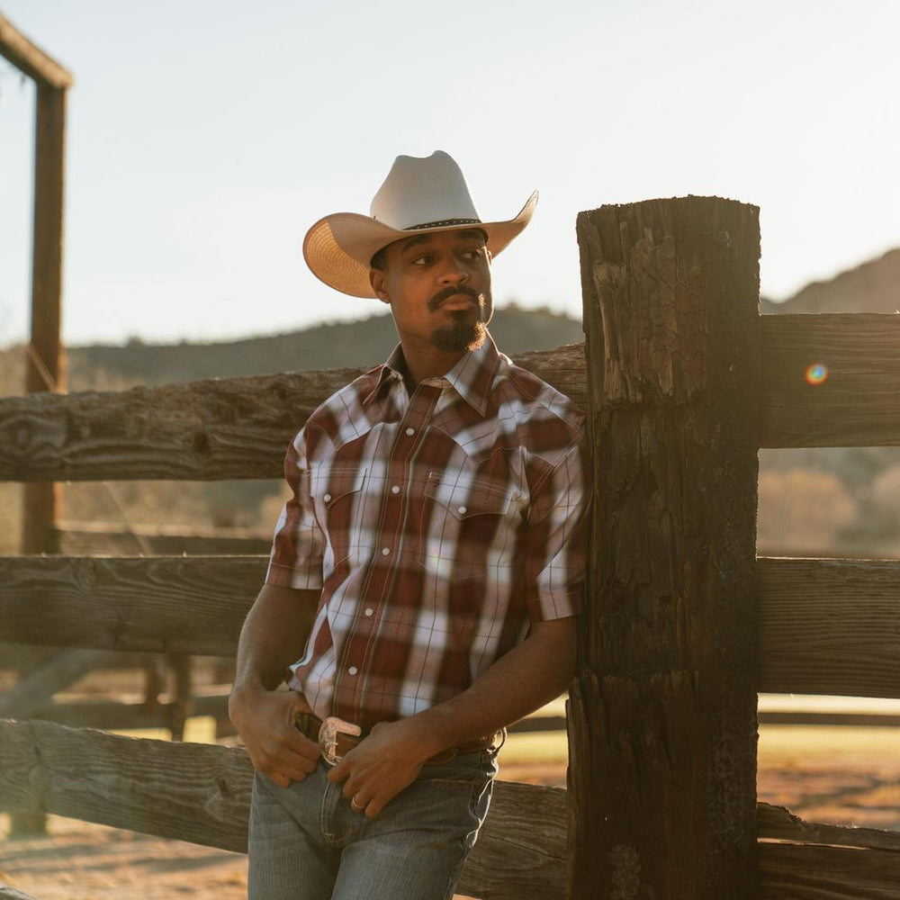 Shadow Plaid Short Sleeve Western Shirt Wine | Men Stetson Classic Cut