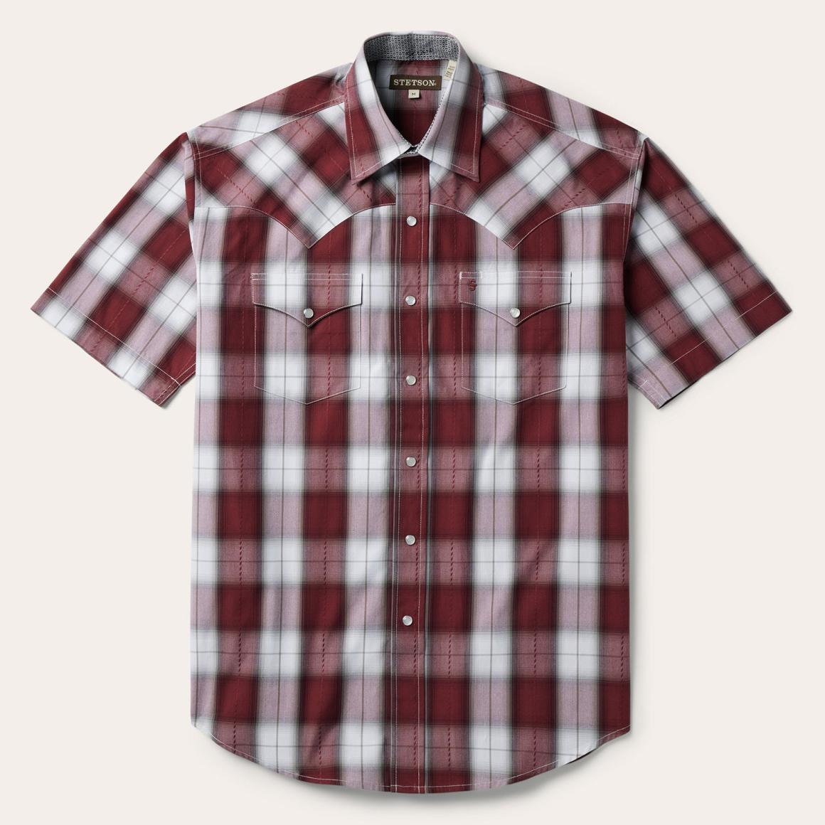 Shadow Plaid Short Sleeve Western Shirt Wine | Men Stetson Western Shirts