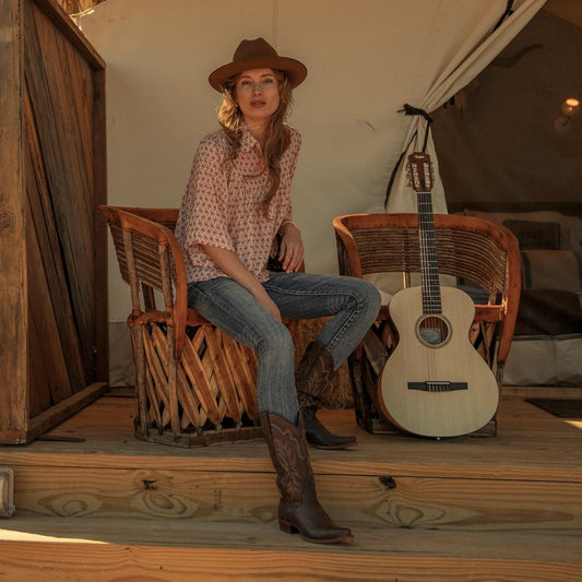 Short-Sleeved Cottage Floral Blouse Red | Women Stetson Blouses