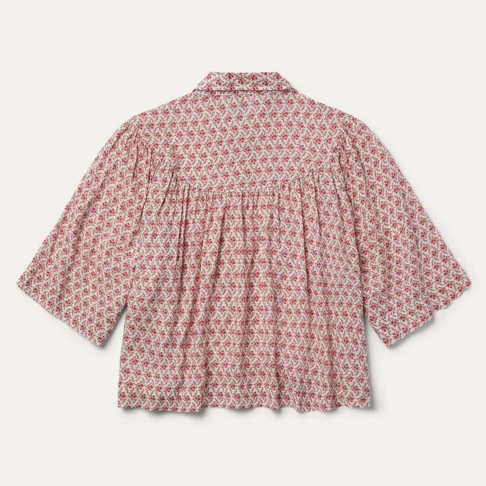 Short-Sleeved Cottage Floral Blouse Red | Women Stetson Blouses