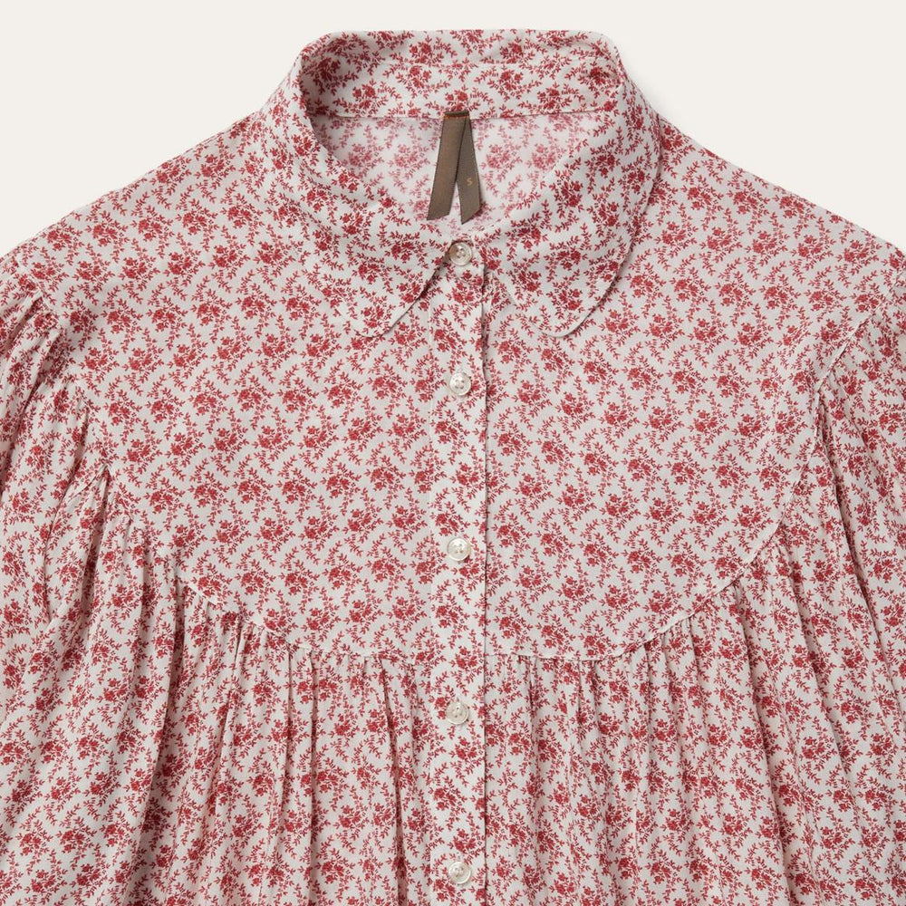 Short-Sleeved Cottage Floral Blouse Red | Women Stetson Blouses