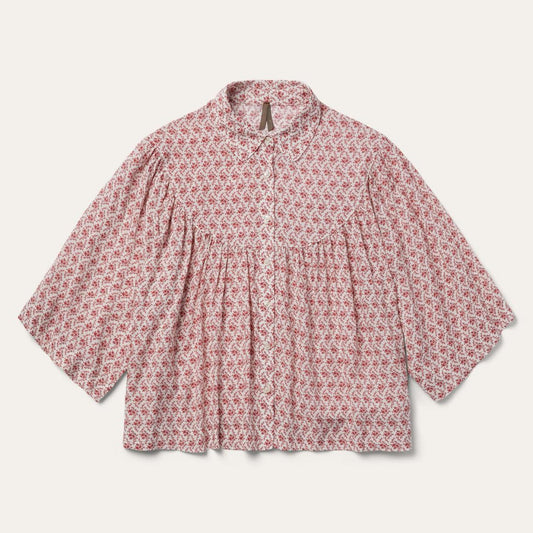 Short-Sleeved Cottage Floral Blouse Red | Women Stetson Blouses