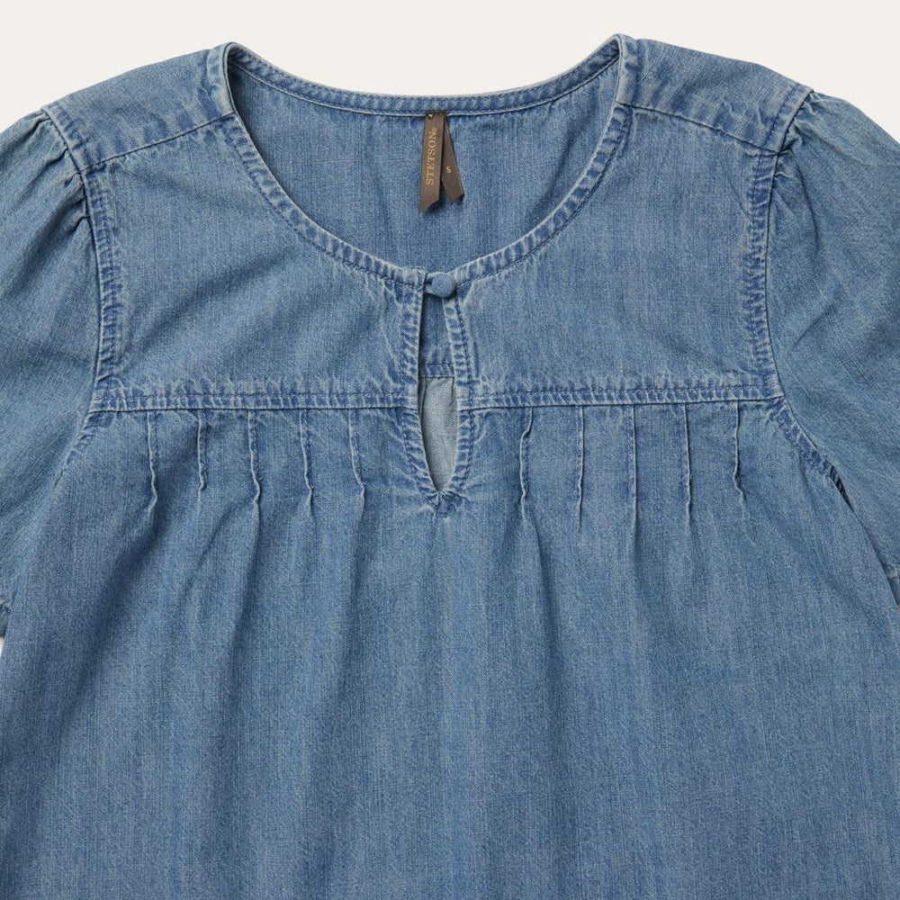 Short-Sleeved Denim Blouse Blue | Women Stetson Blouses