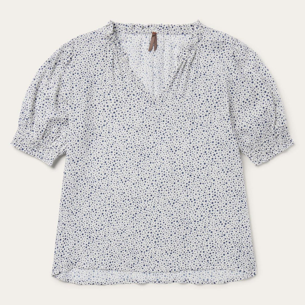 Stars Print Peasant Blouse White | Women Stetson Blouses