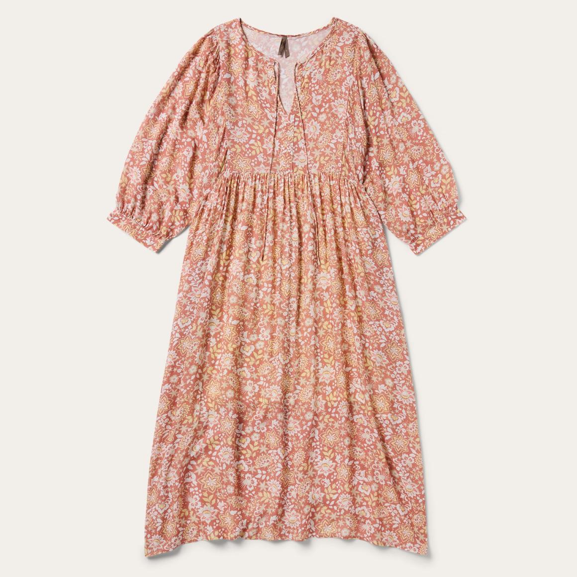 Sunset Floral Print Rayon Dress Pink | Women Stetson Midi
