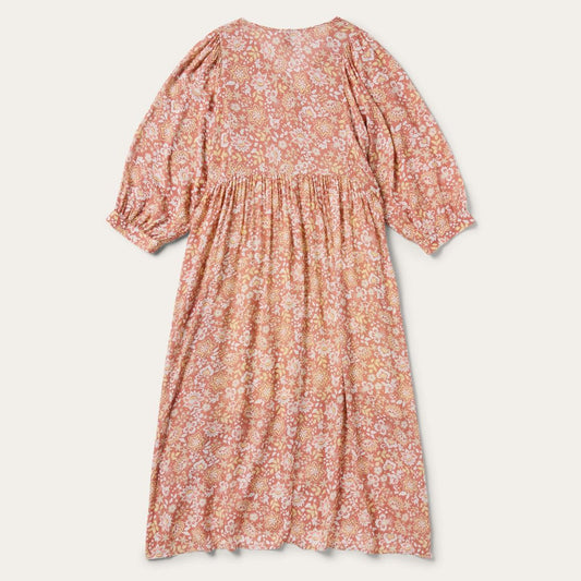Sunset Floral Print Rayon Dress Pink | Women Stetson Midi