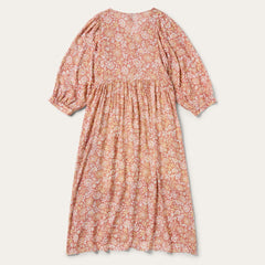 Sunset Floral Print Rayon Dress Pink | Women Stetson Midi