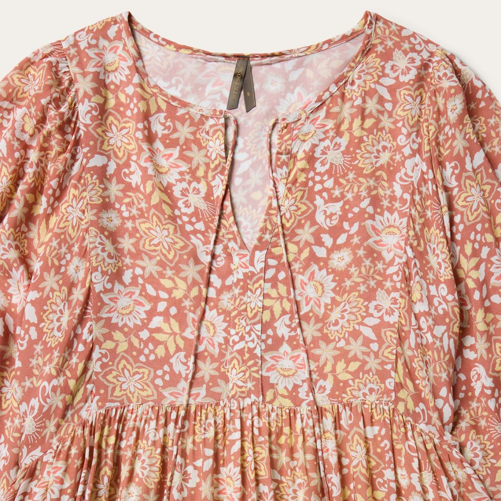 Sunset Floral Print Rayon Dress Pink | Women Stetson Midi