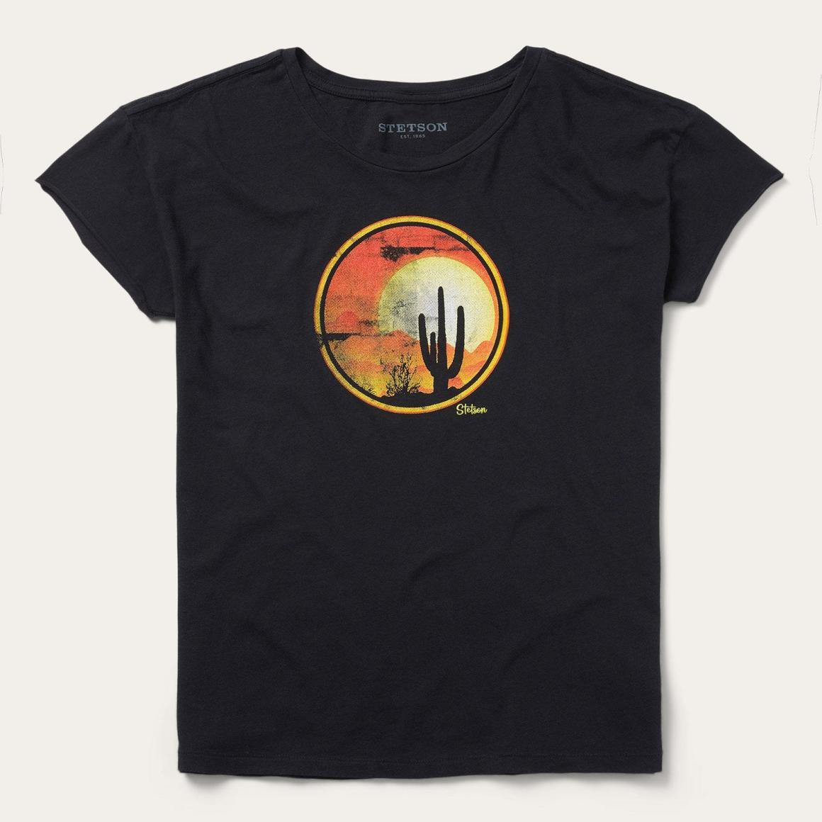 Sunset Saguaro Graphic Tee Black | Women Stetson Tees