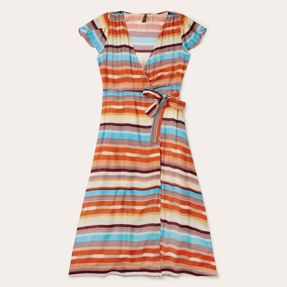Sunset Serape Print Rayon Herringbone Wrap Front Dress Multi | Women Stetson Midi