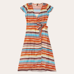 Sunset Serape Print Rayon Herringbone Wrap Front Dress Multi | Women Stetson Midi