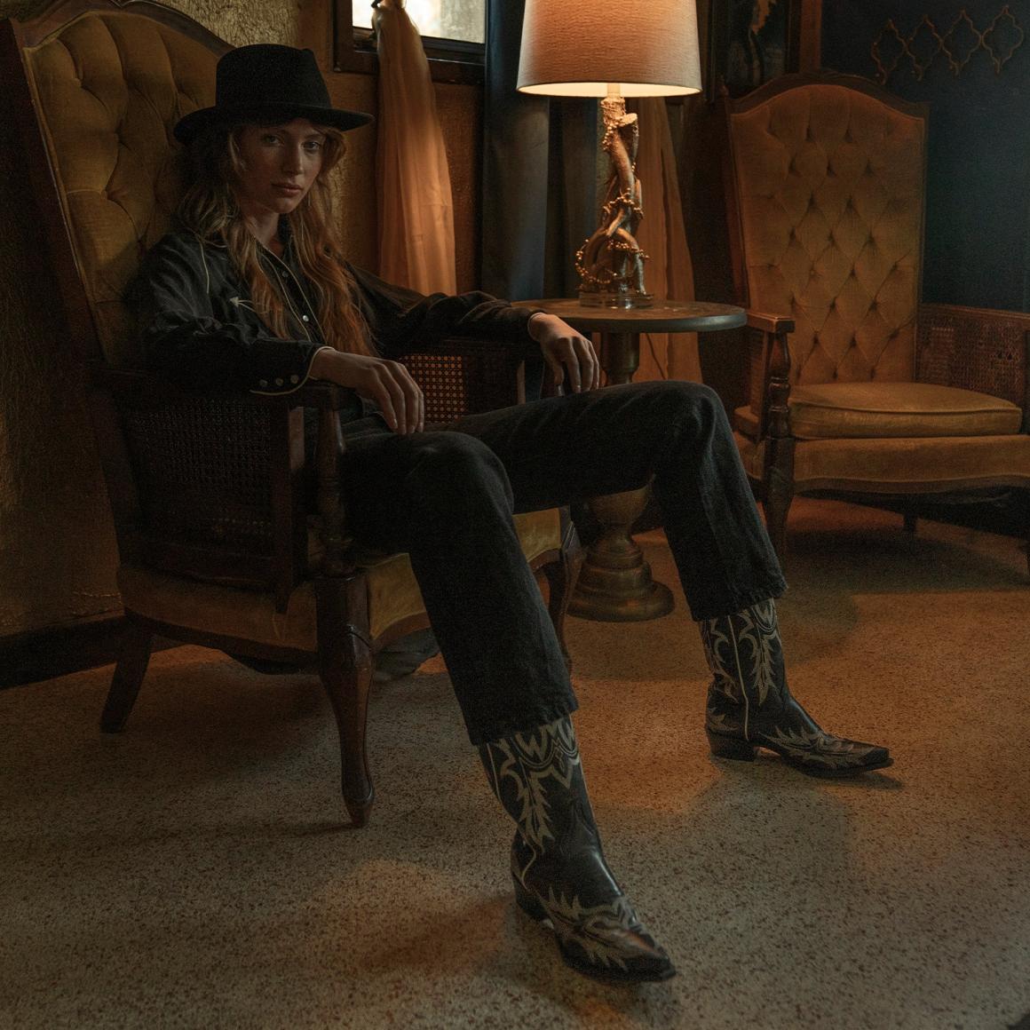 Tina Black &amp; White Flame Embroidered Cowboy Boot Black | Women Stetson Western