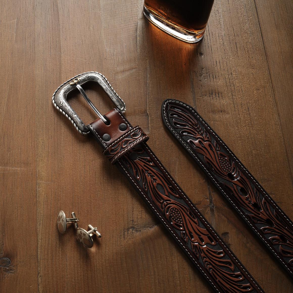 Tooled Belt Dark Brown | Men Stetson Belts