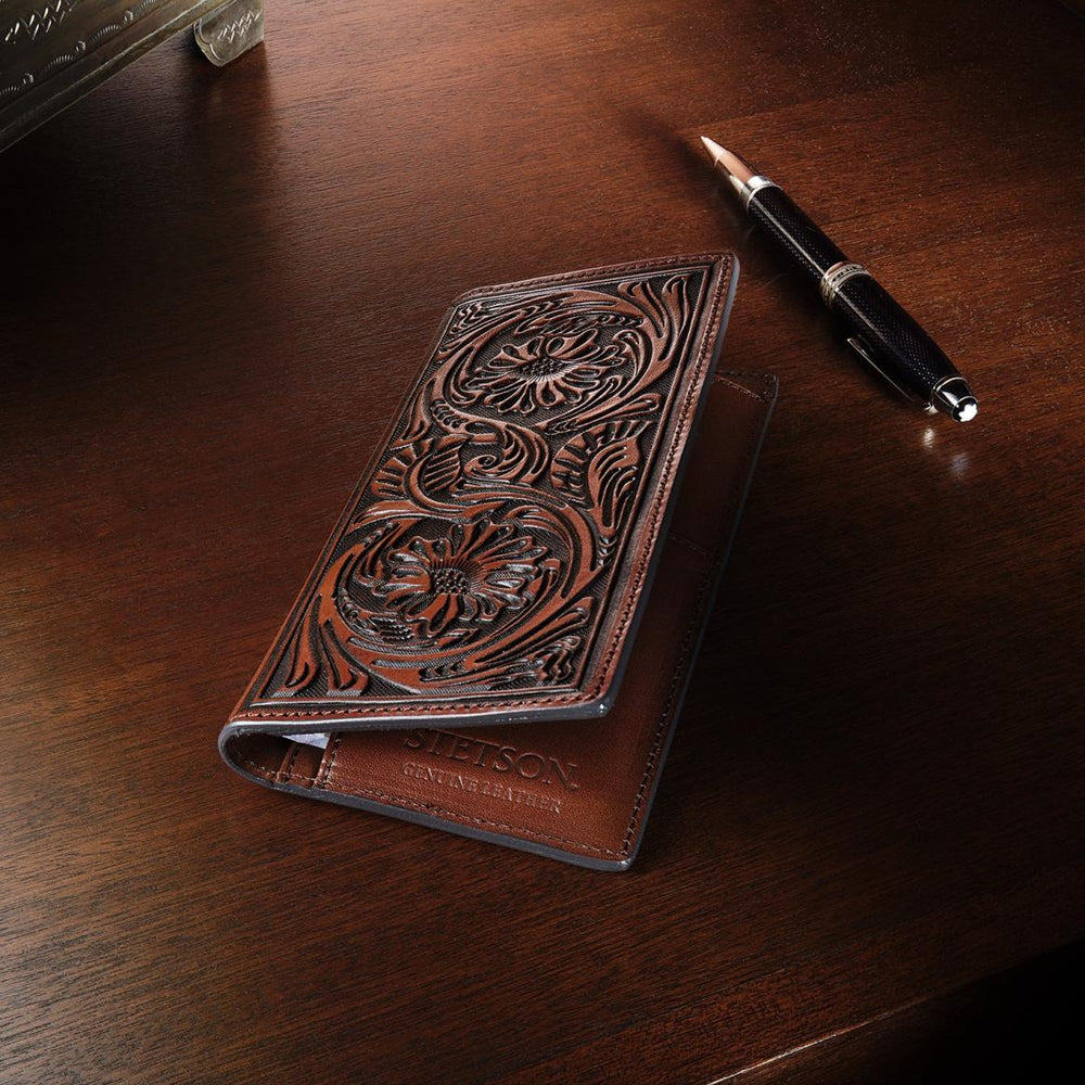 Tooled Checkbook Brown | Men Stetson Wallets