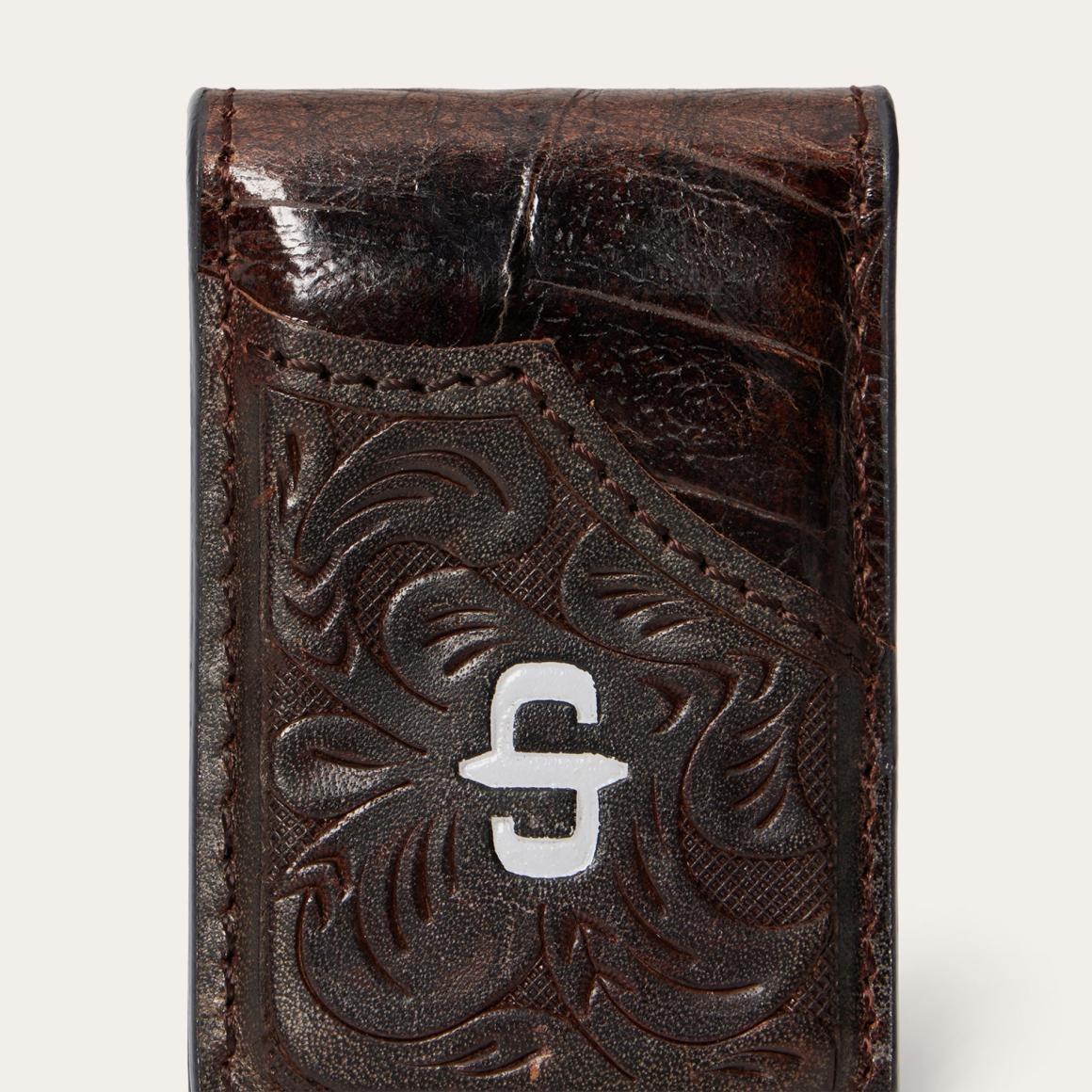 Tooled Embossed Croco Money Clip Brown | Men Stetson Wallets